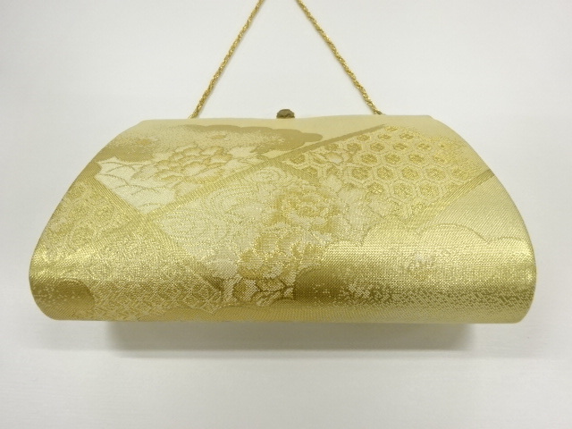  リサイクル　襷に草花・古典柄模様織出し和装バッグ